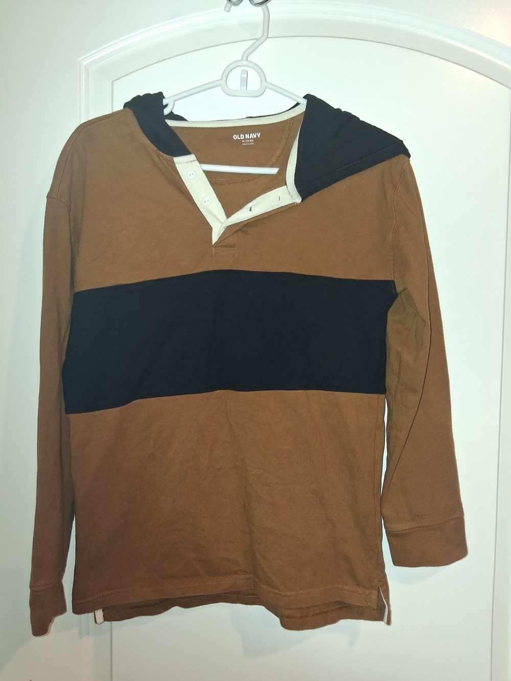 Old Navy Boys' Brown & Black Hooded Rugby Shirt